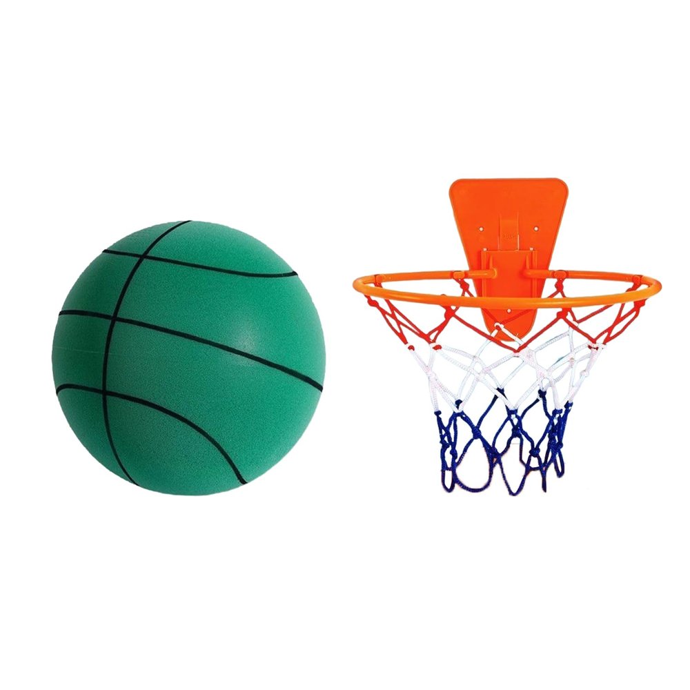 PERZOE Silent Basketball Set,2024 Silent Swish Basketball Dribbling Indoor with Basket,Hush Handle Silent Foam Basketball,Noise Training Foam Ball, Low Noise No Sound Basketball for Indoor Outdoor Gr