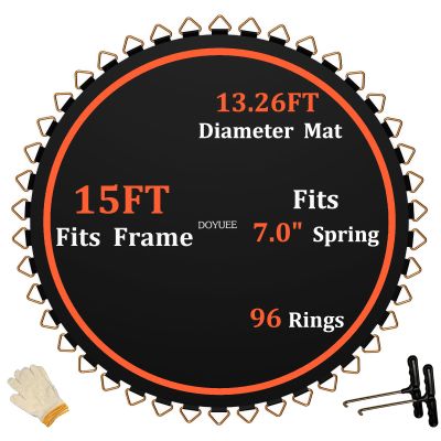 DOYUEE 15FT Trampoline Mat Replacement-13.26ft Diameter Mat with 96 Rings- Fits 7.0" Springs,Spring & Frame not Included (96 Rings & (159.3" | 13.26ft) Dia-Fits 7.0" Springs, Fits 15FT Trampoline)