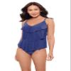 Aqua Green Women's Triple Ruffle Tier Swim Tankini Top with Adjustable Straps, Cerulean, 1X