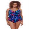 Aqua Green Women's Triple Ruffle Tier Swim Tankini Top with Adjustable Straps, Rose Grows, Medium