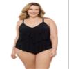 Aqua Green Women's Triple Ruffle Tier Swim Tankini Top with Adjustable Straps, Black, Large