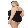 Aqua Green Women's Triple Ruffle Tier Swim Tankini Top with Adjustable Straps, Black, Large view 2