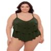 Aqua Green Women's Triple Ruffle Tier Swim Tankini Top with Adjustable Straps, Malachite, Small