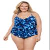 Aqua Green Women's Triple Ruffle Tier Swim Tankini Top with Adjustable Straps, Chic Tie Dye, Small