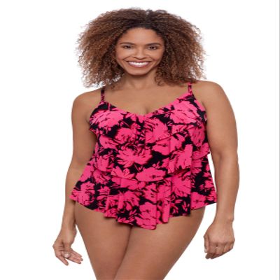 Aqua Green Women's Triple Ruffle Tier Swim Tankini Top with Adjustable Straps, Fleurette, Medium
