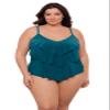 Aqua Green Women's Triple Ruffle Tier Swim Tankini Top with Adjustable Straps, Lagoon, Medium