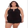 Aqua Green Women's Keyhole High Neck Full Coverage Adjustable Tankini Swim Top, Black, 1X view 1