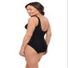 Aqua Green Women's Tummy Control Cinched V-Neck Side Shirred One Piece Swimsuit, Black, 1X view 2