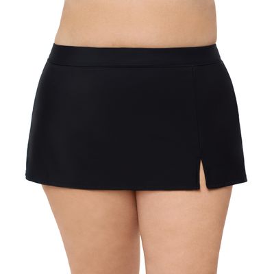 Aqua Green Women's Full Coverage Skirted Swim Bottom with Side Slit, Black, 2X