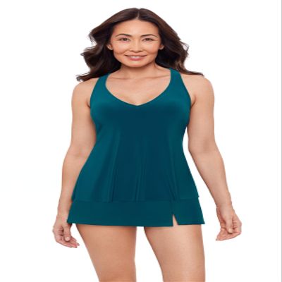 Aqua Green Women's Ladder Trim Racerback Tankini, Lagoon, Small