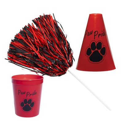 Anderson's Exclusive Red and Black Paw Pride Shaker Pom Poms Megaphone Noisemaker Stadium Cup Set School Spirit Cheerleader Sports Fan Football Homecoming Squad Team Party Dance Club Pack of 24