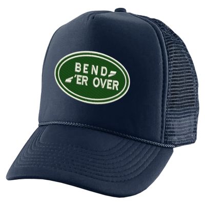 ALLNTRENDS Bend Er Over Hat Funny Embroidered Trucker Hat (Navy Blue)