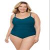 Aqua Green Women's Princess Seam Adjustable V-Neck Side Shirred One Piece Swimsuit with Tummy Compression, Lagoon, Small view 1
