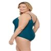 Aqua Green Women's Princess Seam Adjustable V-Neck Side Shirred One Piece Swimsuit with Tummy Compression, Lagoon, Small view 2