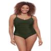 Aqua Green Women's Princess Seam Adjustable V-Neck Side Shirred One Piece Swimsuit with Tummy Compression, Malachite, X-Large view 1
