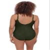 Aqua Green Women's Princess Seam Adjustable V-Neck Side Shirred One Piece Swimsuit with Tummy Compression, Malachite, X-Large view 2