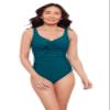 Aqua Green Women's Tummy Control Cinched V-Neck Side Shirred One Piece Swimsuit, Lagoon, 1X view 1