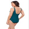 Aqua Green Women's Tummy Control Cinched V-Neck Side Shirred One Piece Swimsuit, Lagoon, 1X view 2