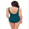 Aqua Green Women's Tummy Control Cinched V-Neck Side Shirred One Piece Swimsuit, Lagoon, 1X view 3