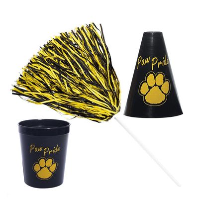 Anderson's Exclusive Gold and Blue Paw Pride Shaker Pom Poms Megaphone Noisemaker Stadium Cup Set School Spirit Cheerleader Sports Fan Football Homecoming Squad Team Party Dance Club Pack of 96