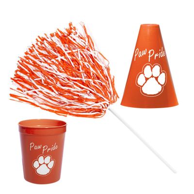 Anderson's Exclusive Orange and White Paw Pride Shaker Pom Poms Megaphone Noisemaker Stadium Cup Set School Spirit Cheerleader Sports Fan Football Homecoming Squad Team Party Dance Club Pack of 24