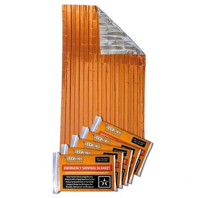 TITAN Survival XL Mylar Survival Blankets 5 Pack 70 x 90 - 90% Heat Retention & Waterproof Design - Emergency Blanket Cold Weather Protection & Survival Kits - Durable Space Blanket for Outdoor Use