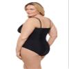 Aqua Green Women's Full Coverage V-Neck Surplice Trim Overlay One Piece Swimsuit with Tummy Compression, Black, 1X view 2