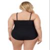 Aqua Green Women's Full Coverage V-Neck Surplice Trim Overlay One Piece Swimsuit with Tummy Compression, Black, 1X view 3