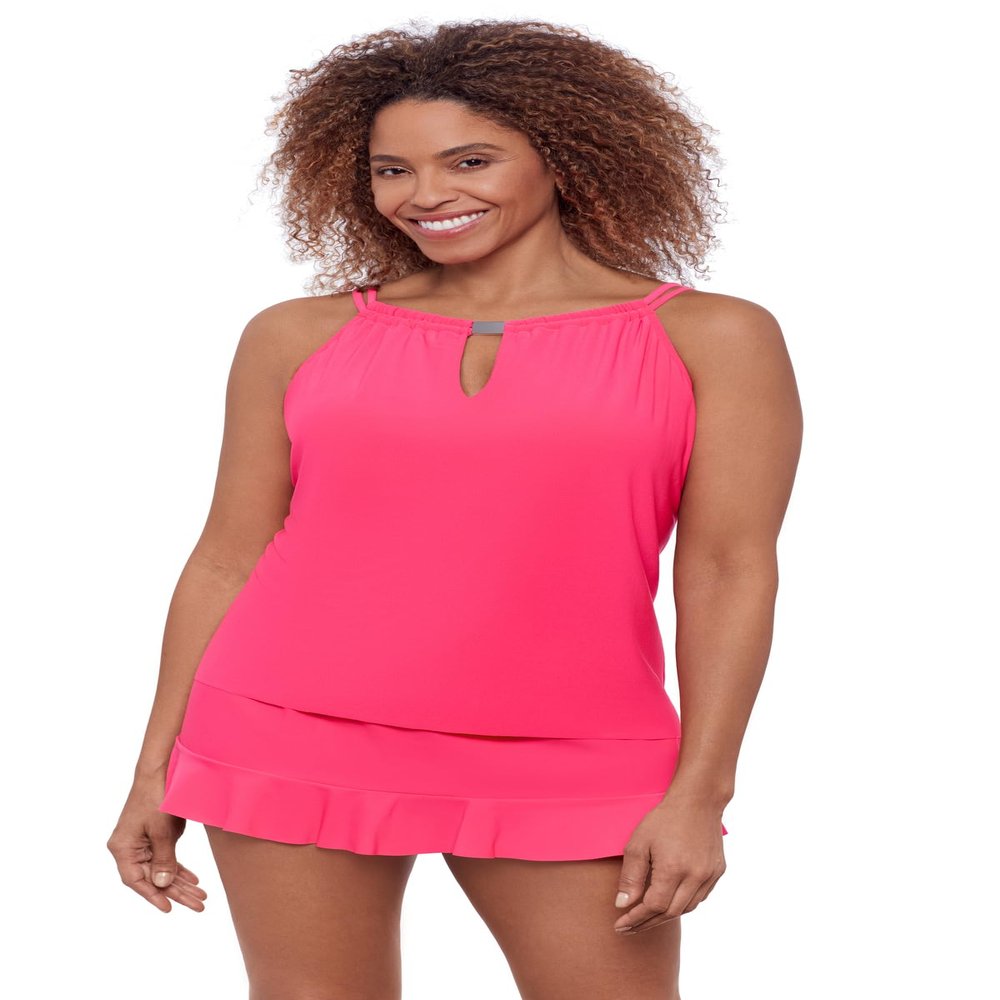 Aqua Green Women's Keyhole High Neck Full Coverage Adjustable Tankini Swim Top, Rose Quartz, Small
