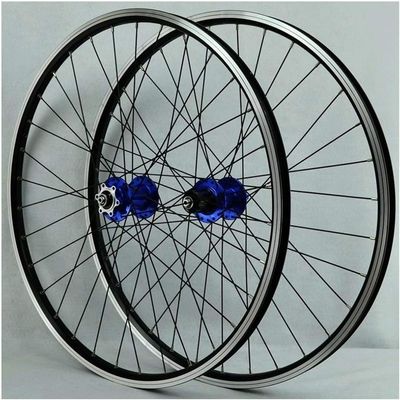 Bicycle Wheelset 26 Inch Disc/V-Brake Double Wall Alloy Rim Disc V-Brake Front 2 Rear 4 Perrin Bearing (Color : Blue, Size : 26'')