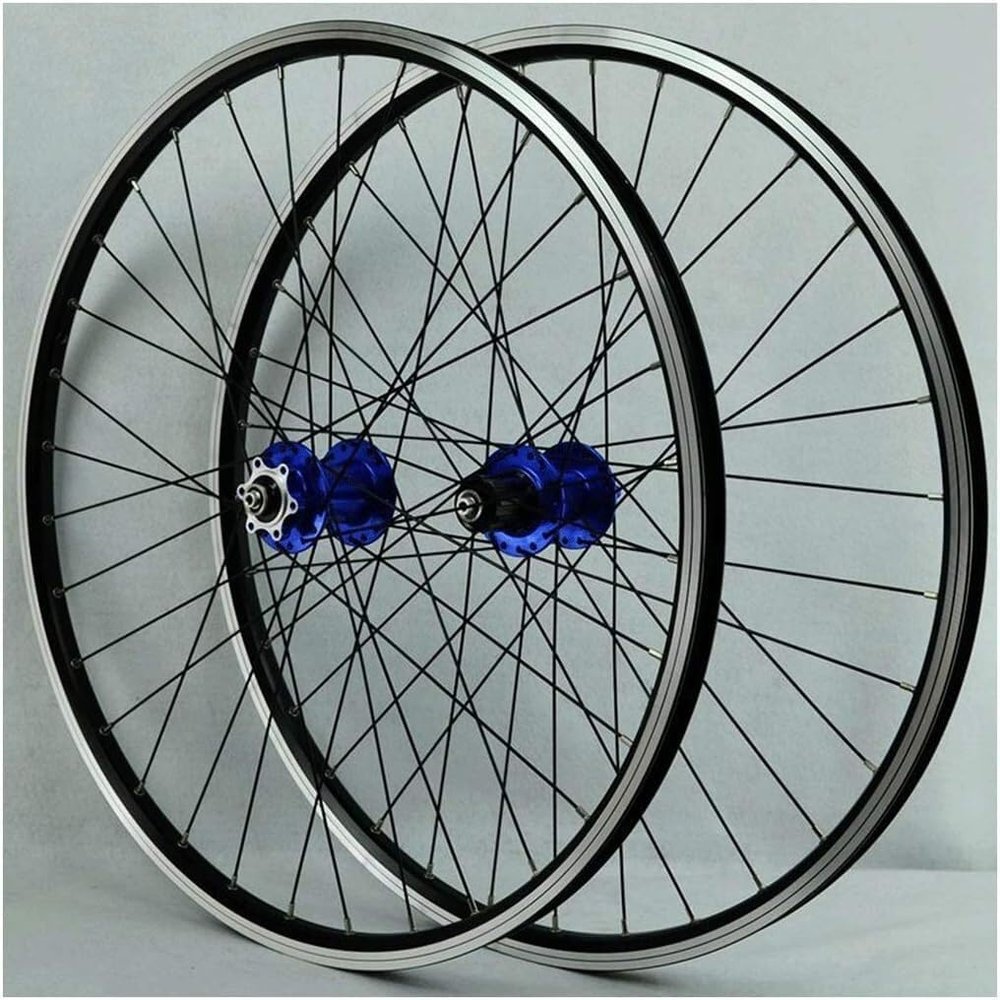 Bicycle Wheelset 26 Inch Disc/V-Brake Double Wall Alloy Rim Disc V-Brake Front 2 Rear 4 Perrin Bearing (Color : Blue, Size : 26'')