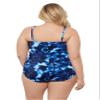Aqua Green Women's Full Coverage V-Neck Surplice Trim Overlay One Piece Swimsuit with Tummy Compression, Chic Tie Dye, Large view 3