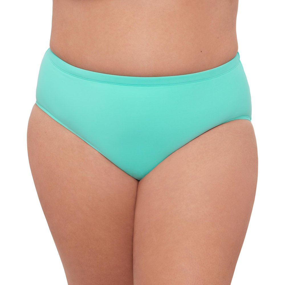Aqua Green Women's Mid Rise Compression Swim Brief with Tummy Control, Midori, Large