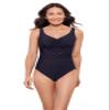 Aqua Green Womens Cinched V-Neck Shirred 1pc One Piece Swimsuit, True Navy, Large US view 1