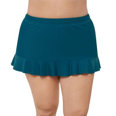 Aqua Green Women's High Waist Slimming Ruffle Skirted Swim Bottom, Lagoon, X-Large