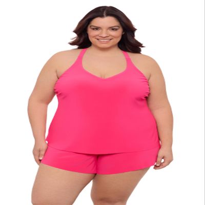 Aqua Green Women's Full Coverage Supportive Y-Back Swim Tankini Top, Rose Quartz, X-Large