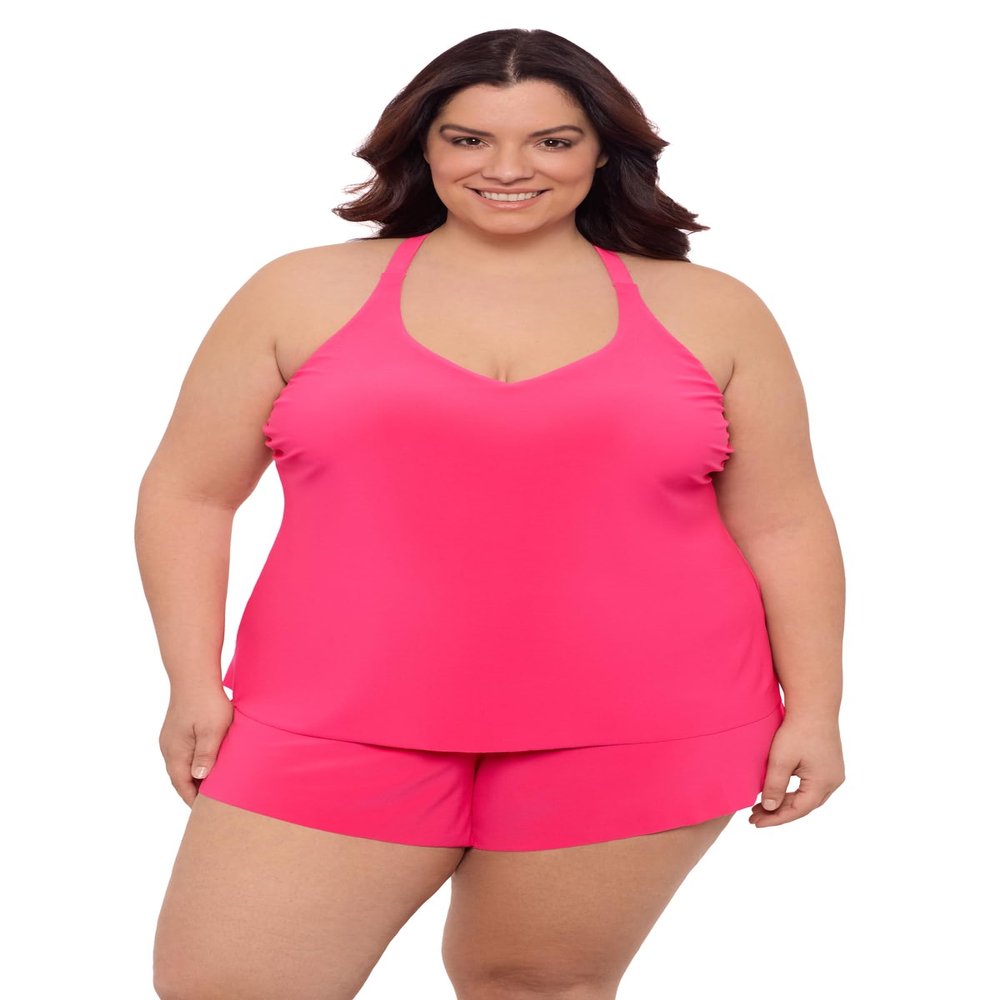 Aqua Green Women's Full Coverage Supportive Y-Back Swim Tankini Top, Rose Quartz, X-Large