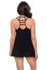 Aqua Green Women's V-Neck Full Coverage Ladder Trim Detail Racerback Tankini Swim Top, Black, Small view 3