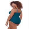 Aqua Green Women's Full Coverage V-Neck Surplice Trim Overlay One Piece Swimsuit with Tummy Compression, Lagoon, Small view 3