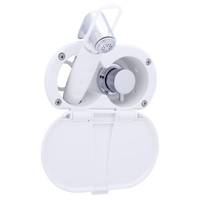 Ambassador Marine Aidack- Transom Shower (Hot/Cold Mixer), Arctic White Cup & Lid, Hammer-Head Arctic White Sprayer, 10' White Rubber Hose, Chrome Aidack Handle - 136-1714-AW-W