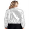 Oyolan Women's Holographic Party Shimmering Shiny Lightweight Zipper Metallic Bomber Jacket Carnival Costume Silver X-Large view 2