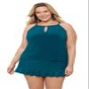Aqua Green Women's Keyhole High Neck Full Coverage Adjustable Tankini Swim Top, Lagoon, Small