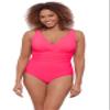 Aqua Green Women's Full Coverage V-Neck Surplice Trim Overlay One Piece Swimsuit with Tummy Compression, Rose Quartz, 2X view 1