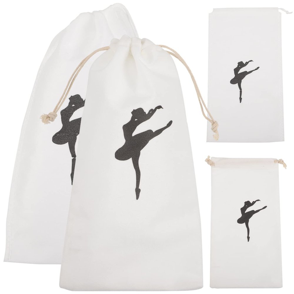 BESPORTBLE 4pcs Portable Drawstring Ballet Dance Shoe Bags for Girls Durable Canvas Storage Pouches for Dance Practice and Ballet Accessories