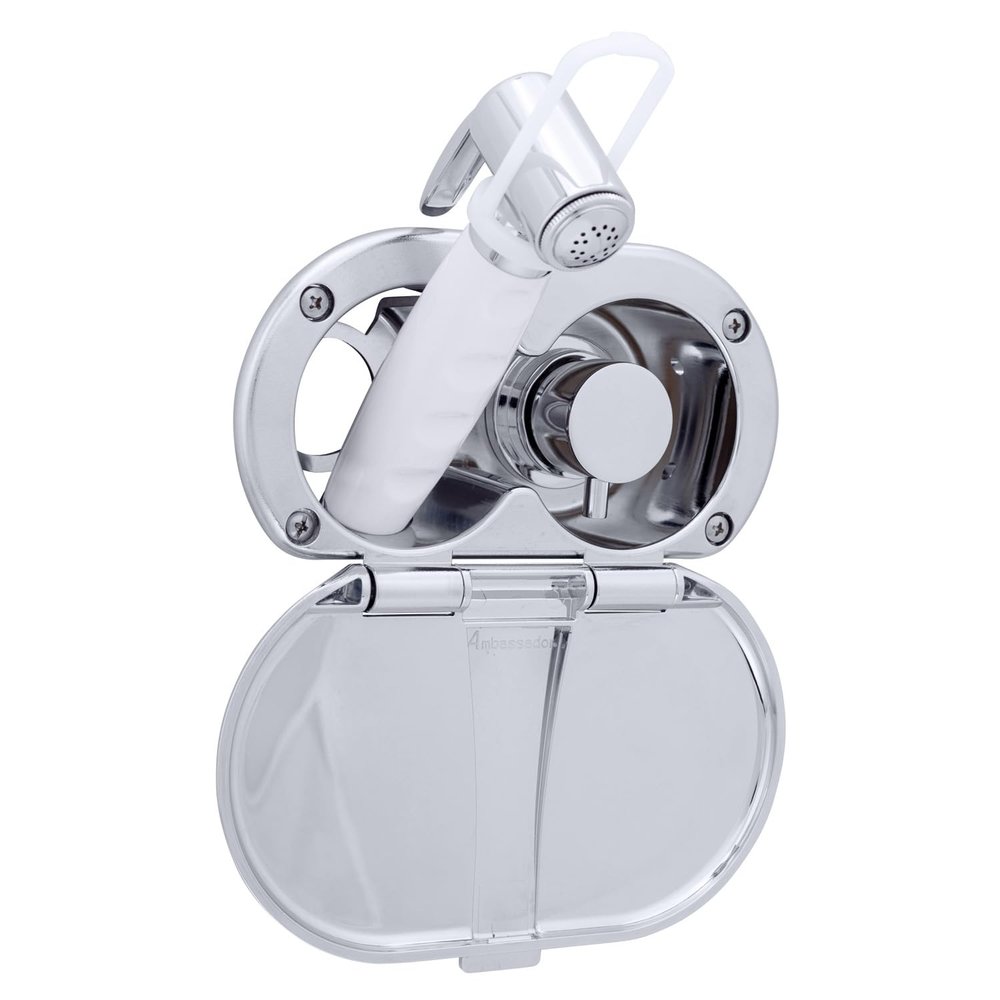 Ambassador Marine Aidack- Transom Shower (Hot/Cold Mixer), Chrome Cup & Lid, Hammer-Head Arctic White Sprayer, 6' White Rubber Hose, Chrome Aidack Handle - 136-1712-CA-W
