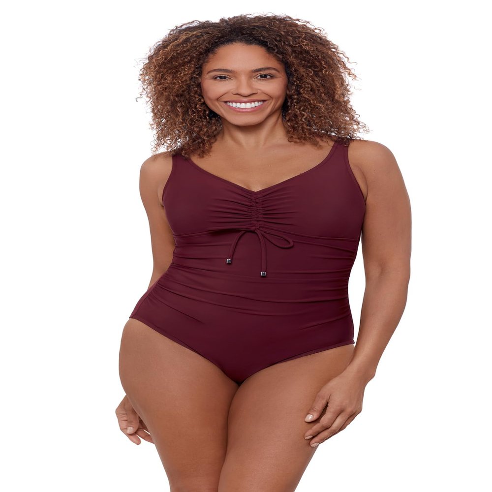 Aqua Green Womens Cinched V-Neck Shirred 1pc One Piece Swimsuit, Currant, Large US