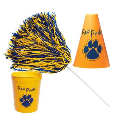 Anderson's Exclusive Gold and Blue Paw Pride Shaker Pom Poms Megaphone Noisemaker Stadium Cup Set School Spirit Cheerleader Sports Fan Football Homecoming Squad Team Party Dance Club Pack of 48