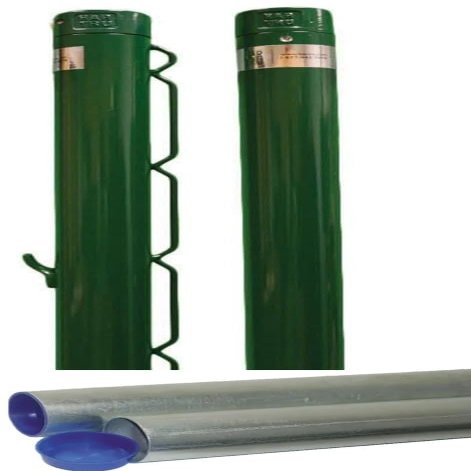Har-Tru Green Deluxe Round Tennis Post w Internal Wind (2 7/8 Inch OD) Bundled w Round Galvanized Ground Sleeves