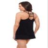 Aqua Green Women's V-Neck Full Coverage Ladder Trim Detail Racerback Tankini Swim Top, Black, 2X view 2