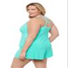 Aqua Green Women's V-Neck Full Coverage Ladder Trim Detail Racerback Tankini Swim Top, Midori, Small view 2
